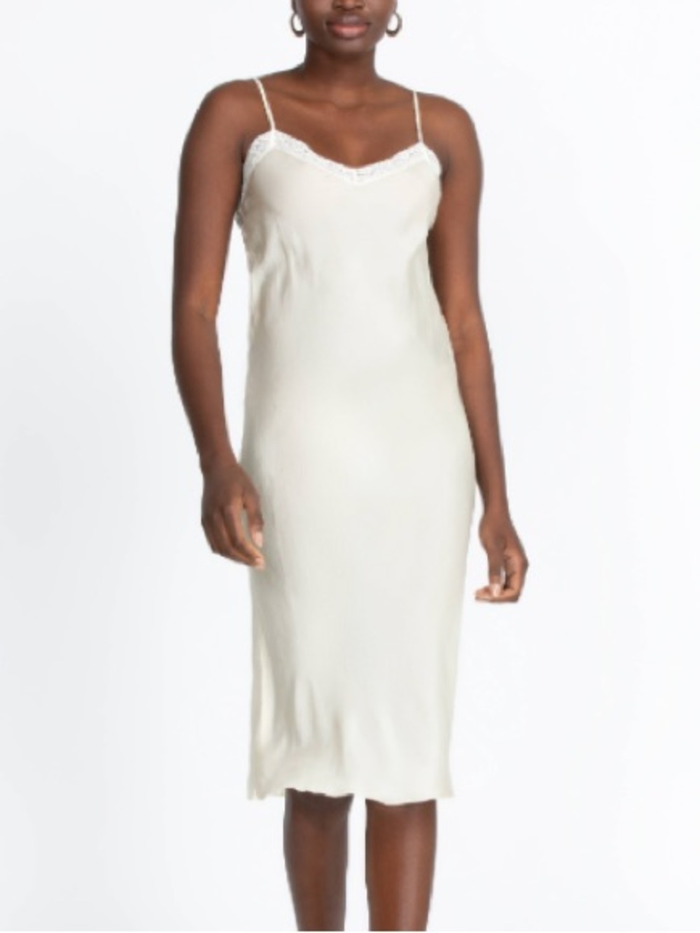 NEW Johnny Was 100% Silk Midi Length Slip Dress Lace Ecru Adjustable Straps XL